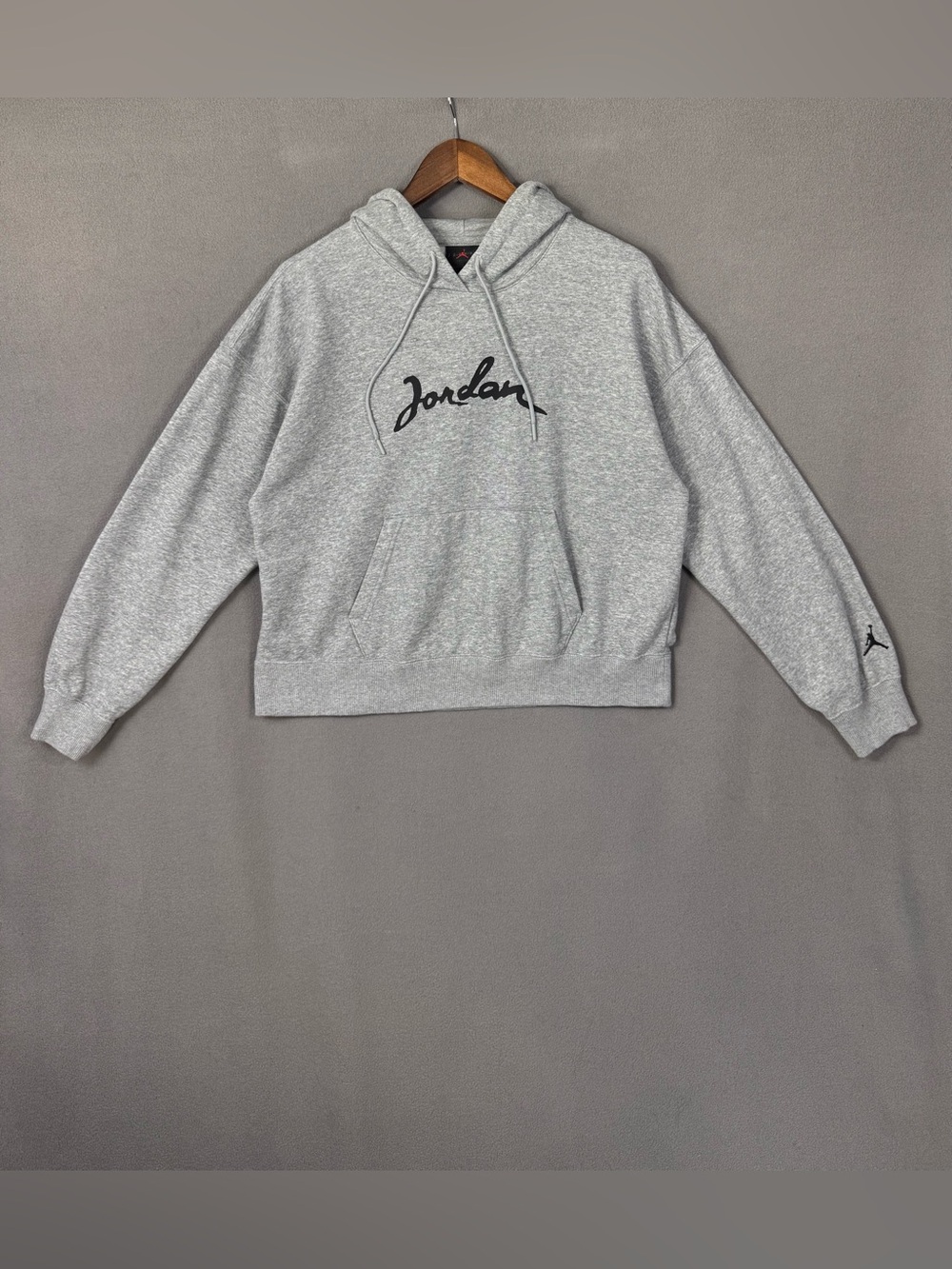 Jordan Women’s Light Heather Gray Script Jordan Signature Logo Pullover Hoodie